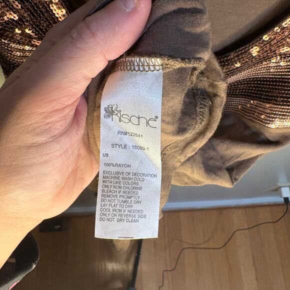 Kische Brown Sequin Scoopneck Tank Top Small Y2K Sleeveless Soft Neutral Boho - Picture 3 of 9